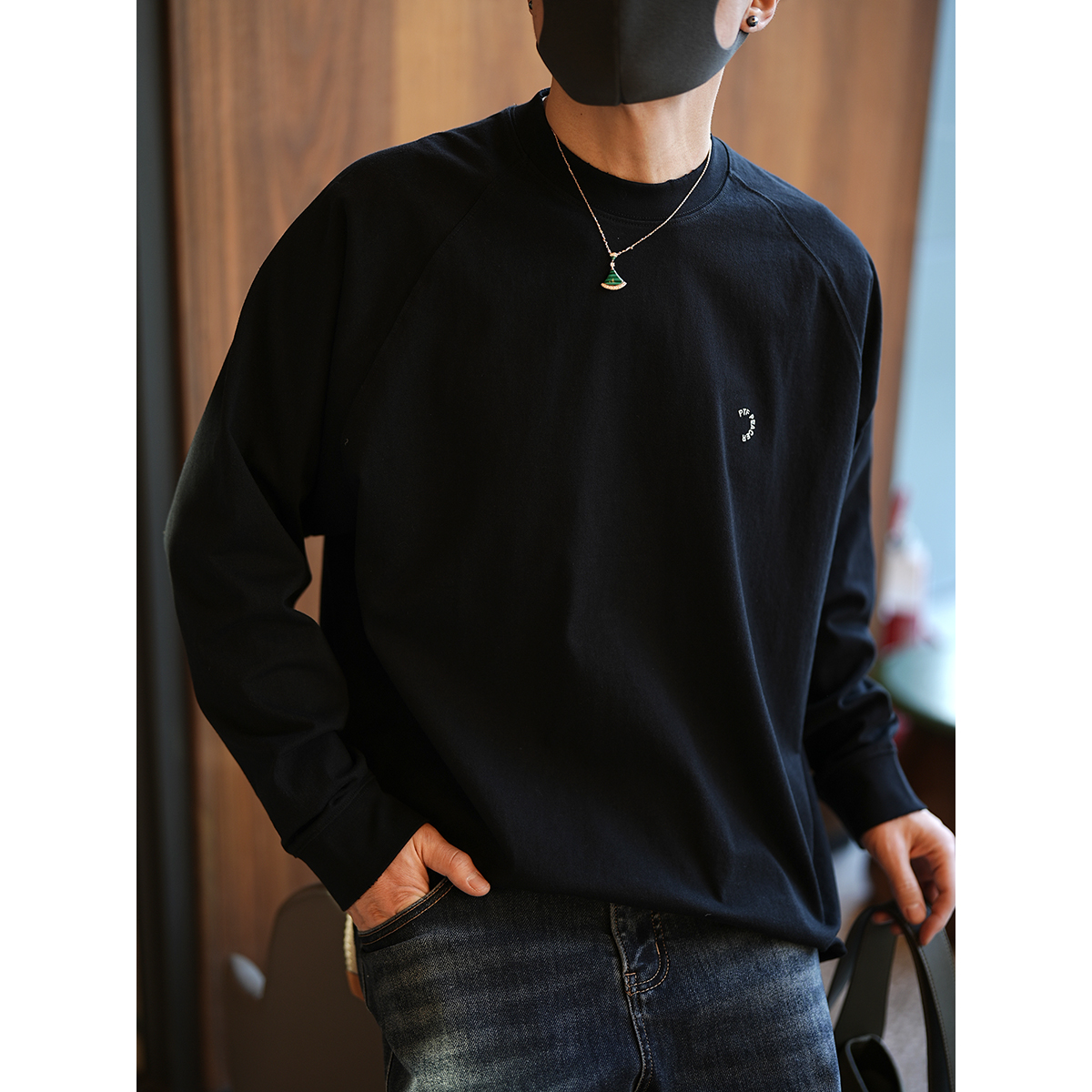 Men's Casual Basic Letter Embroidered Long-Sleeve T-Shirt - American Style Minimalist Spring Summer Trendy Versatile Top
