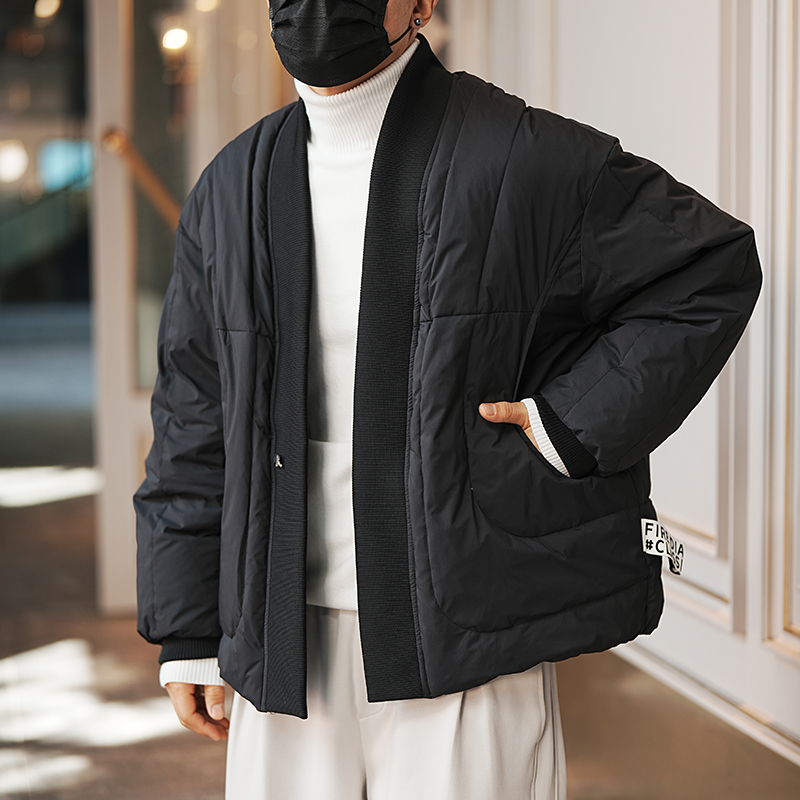 Men's Chinese Style Solid Color Spliced Thickened Winter Down Jacket – Trendy Versatile Coat for Cold Weather
