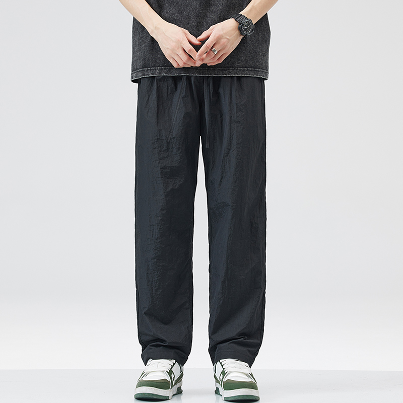 Men's Cool Ice Silk Summer Pants, Thin Quick-Dry Loose Straight Fit Casual Work & Sports Long Trousers