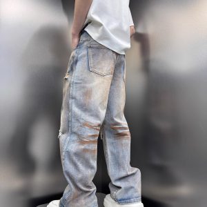 Men's Distressed Vintage Tie-Dye Baggy Denim Pants, Stylish High Street Summer Straight Leg Trousers, 2025 Trendy Fashion