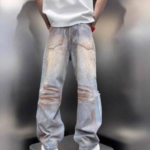 Men's Distressed Vintage Tie-Dye Baggy Denim Pants, Stylish High Street Summer Straight Leg Trousers, 2025 Trendy Fashion