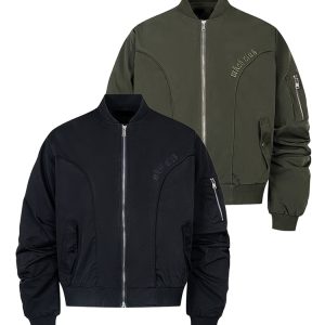 Men's Double Zipper MA1 Flight Jacket - American Clean Fit Bomber Style, Casual Outerwear for Modern Fashion