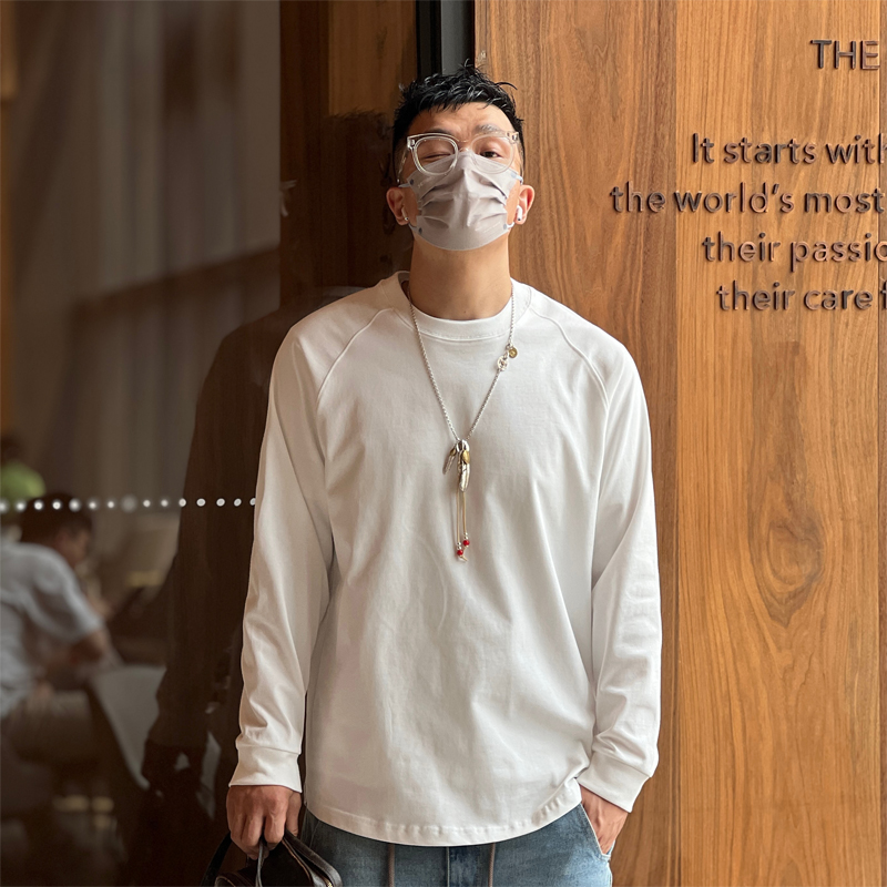 Men's Harbor Style White Long Sleeve T-Shirt - Pure Cotton, Casual Loose Fit, Versatile Autumn Essential, Heavyweight Design
