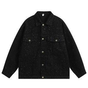 Men's Heavy Industry Sequin Denim Jacket - Trendy Autumn Streetwear, American Style, Casual Fashion for 90s Inspired Looks