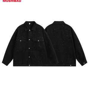 Men's Heavy Industry Sequin Denim Jacket - Trendy Autumn Streetwear, American Style, Casual Fashion for 90s Inspired Looks