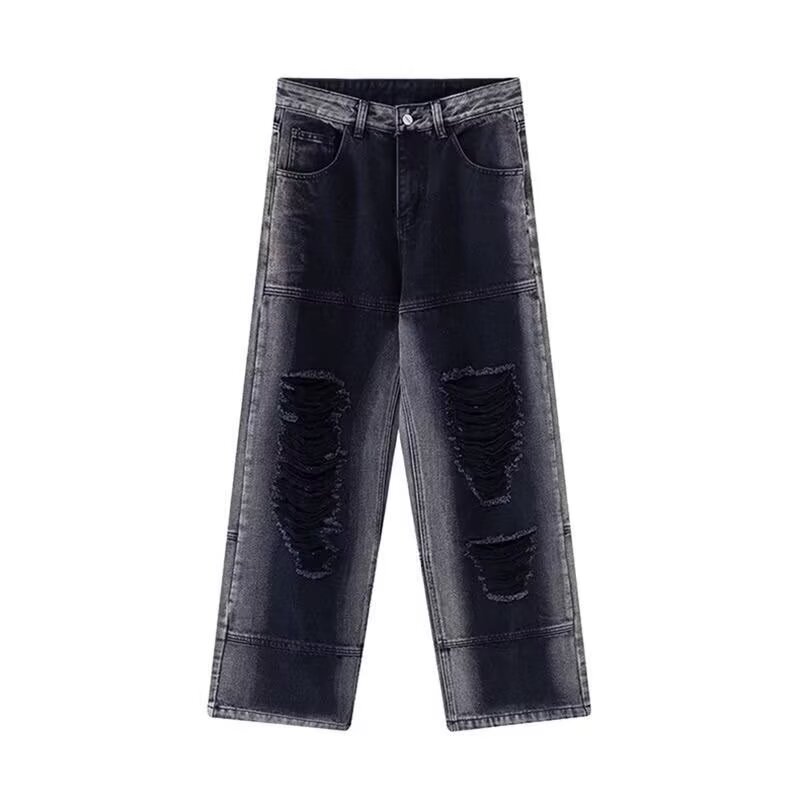 Men's High Street Ripped Jeans - Summer Trendy Loose Straight Pants, Versatile Wide-Leg Trousers for Casual Street Style