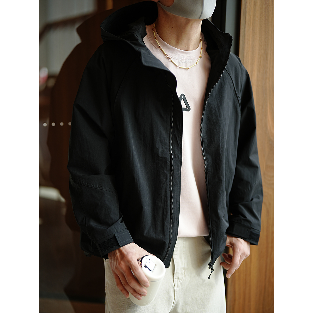 Men's Japanese-Style Retro Minimalist Hooded Jacket with Raglan Sleeves - Trendy Light Spring Summer Workwear