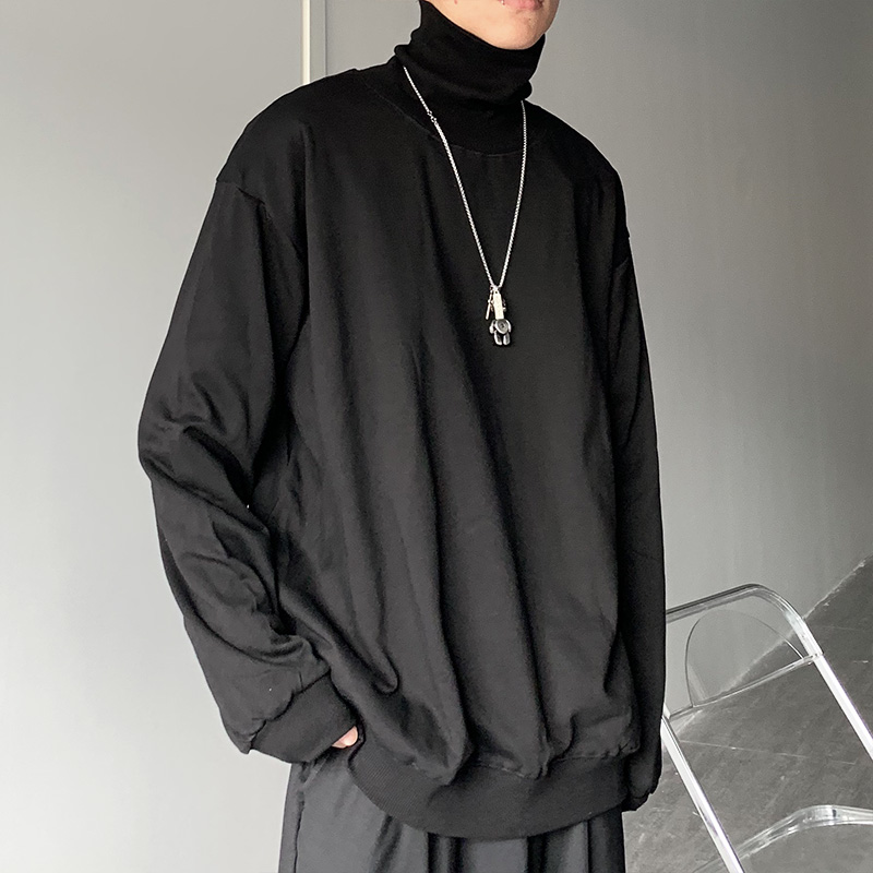 Men's Korean Style Turtleneck Long Sleeve T-Shirt - Casual Thickened Base Layer for Spring & Autumn, Versatile Solid Color, Loose Fit
