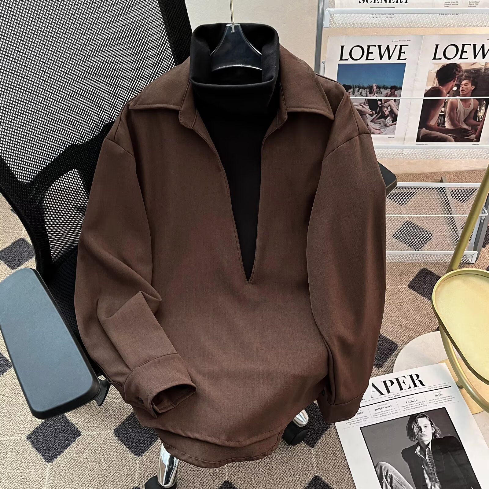 Men's Long Sleeve Spliced Faux Two-Piece Shirt Jacket - Stylish High-End Fashion for Spring Autumn 2025 Trends