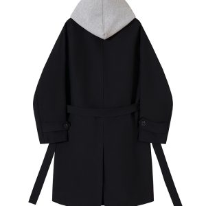 Men's Mid-Length Hooded Windbreaker Coat - Trendy Korean Style Faux Two-Piece Over-Knee Jacket for Autumn Winter Fashion