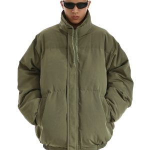 Men's Oversized Solid Color Cotton Jacket - Casual Retro Winter Outerwear, Loose Fit Couples' Coat, American Style Fashion