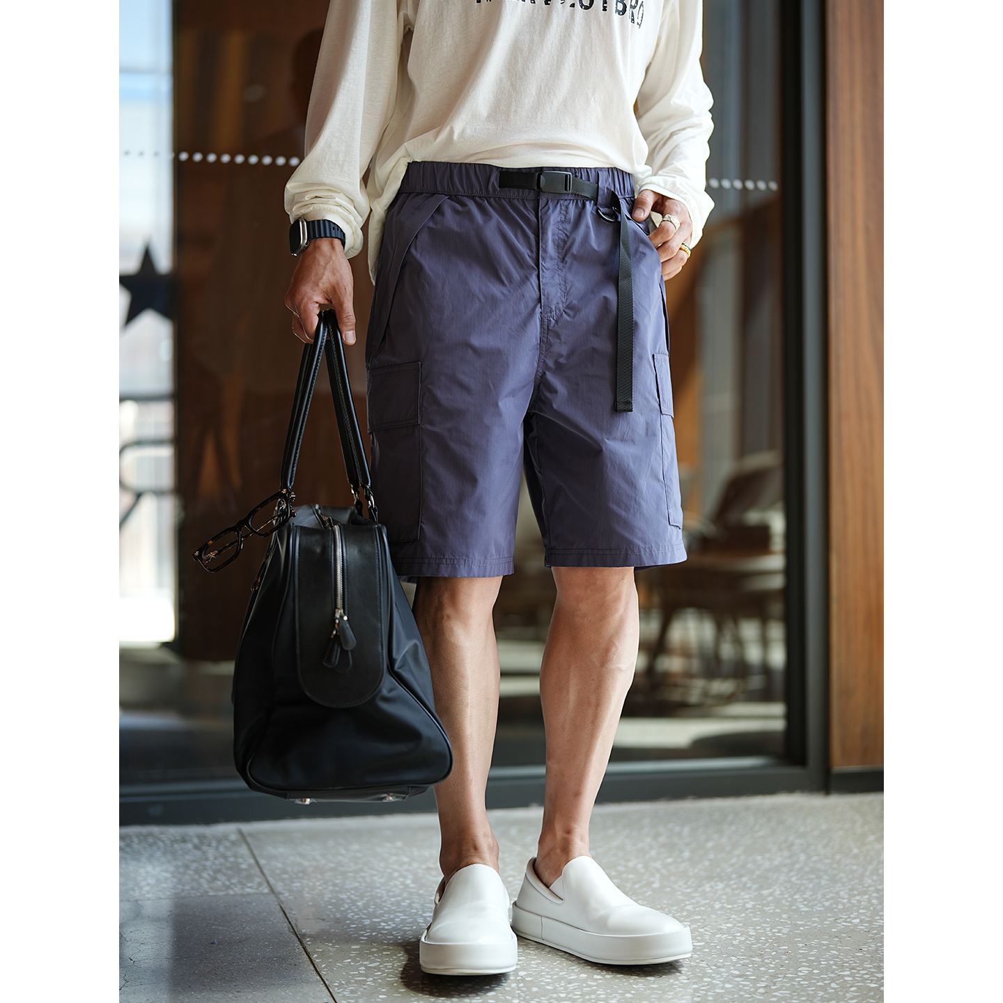 Men's Retro Pocket Design Elastic Waist Pure Cotton Shorts - Trendy Summer Five-Point Pants in Korean Style