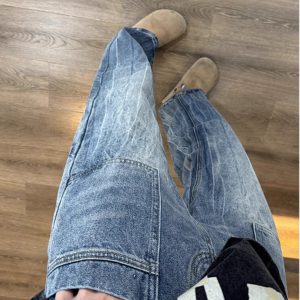 Men's Slim-Fit Water-Washed Cracked Denim Pants, Trendy High Street Style, Flattering Slightly Flared Design
