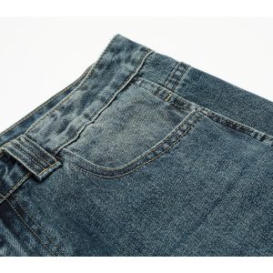 Men's Straight Leg Jeans with Messy Water Wave Pattern and Natural Whisker Finish - Summer 2025 Trendy Denim