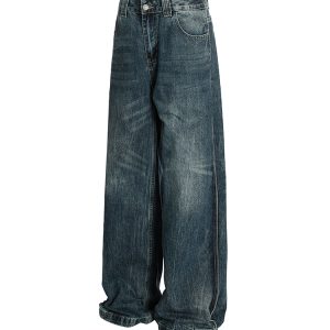 Men's Straight Leg Jeans with Messy Water Wave Pattern and Natural Whisker Finish - Summer 2025 Trendy Denim