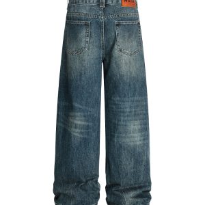 Men's Straight Leg Jeans with Messy Water Wave Pattern and Natural Whisker Finish - Summer 2025 Trendy Denim