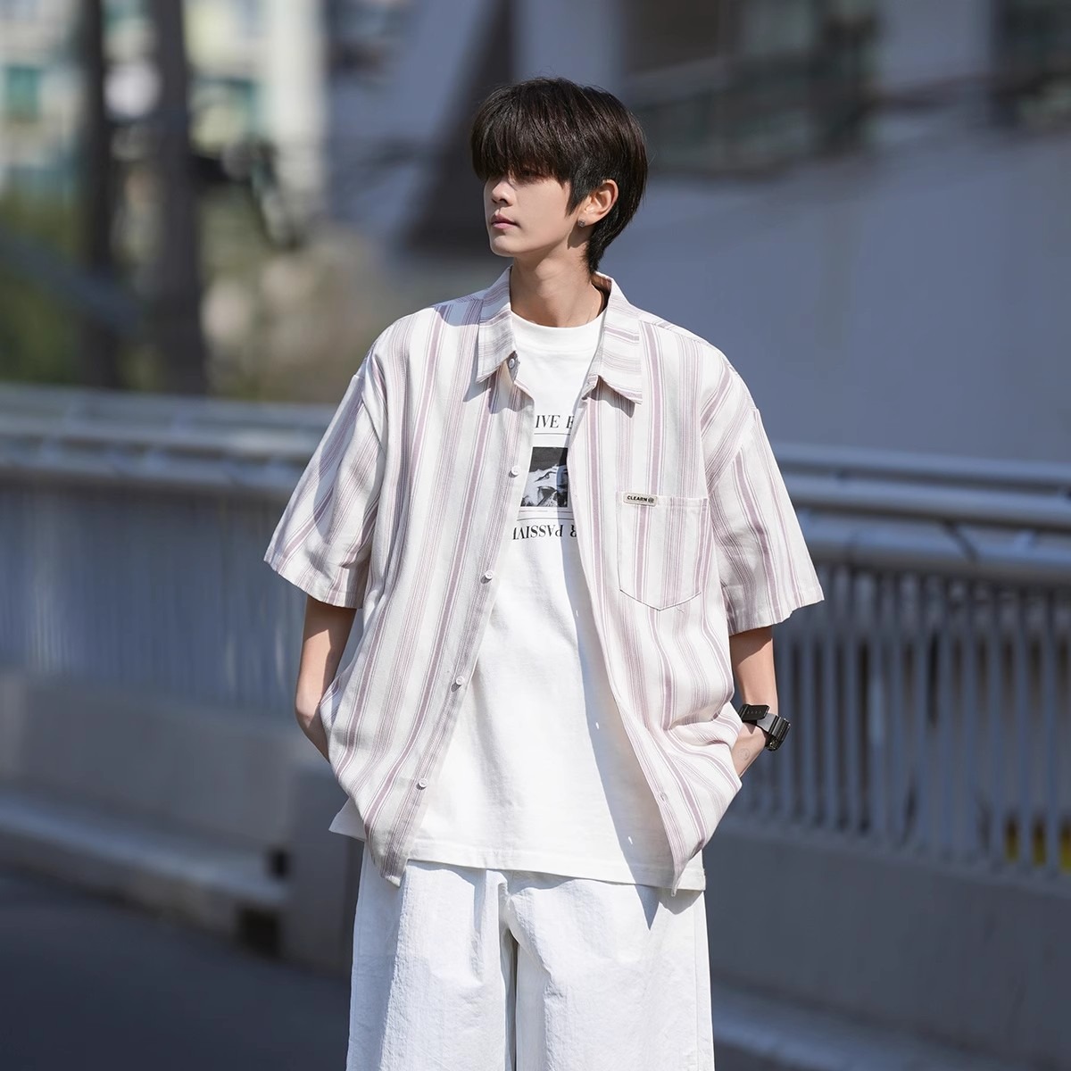 Men's Striped Short Sleeve Shirt - Trendy Summer Casual, Loose Fit, Wrinkle-Free, Sun Protection, American Style