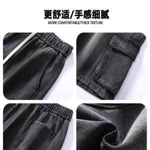 Men's Summer Loose Straight Denim Cargo Shorts - Mid-Length Casual Style for Comfortable Everyday Wear