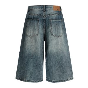 Men's Summer Vintage Water-Washed Blue Denim Shorts - Loose Fit Mid-Length Three-Quarter Pants for Trendy American Style