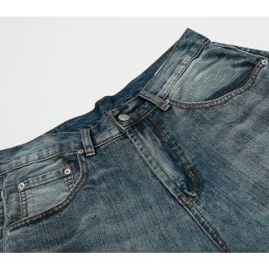 Men's Summer Vintage Water-Washed Blue Denim Shorts - Loose Fit Mid-Length Three-Quarter Pants for Trendy American Style