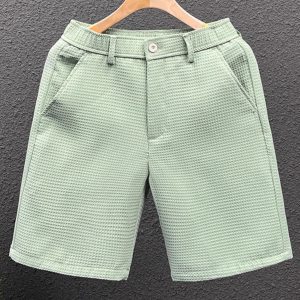 Men's Summer Waffle Shorts, Slim-Fit Casual Five-Point Pants, Versatile Solid Color Straight-Leg Mid-Length Shorts