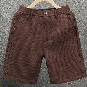Men's Summer Waffle Shorts, Slim-Fit Casual Five-Point Pants, Versatile Solid Color Straight-Leg Mid-Length Shorts