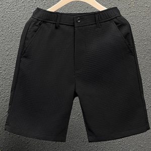 Men's Summer Waffle Shorts, Slim-Fit Casual Five-Point Pants, Versatile Solid Color Straight-Leg Mid-Length Shorts
