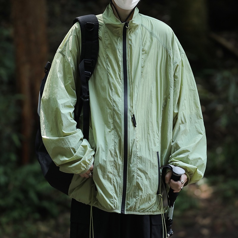 Men's UPF50+ Sun Protection Casual Top - Lightweight Summer Outdoor Loose Fit Solid Color Stand Collar UV Shielding Shirt
