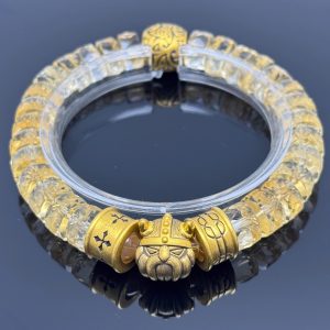 Men's Viking Warrior Wealth Bracelet with Solid Gold Fortune Beads and Diamond-Faceted Brazilian Yellow Crystal