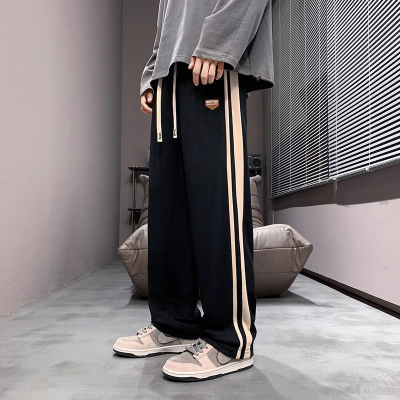 Men's Vintage Casual Loose Straight Pants, Spring & Autumn High Street Fashion Sweatpants, Retro Sports Long Trousers