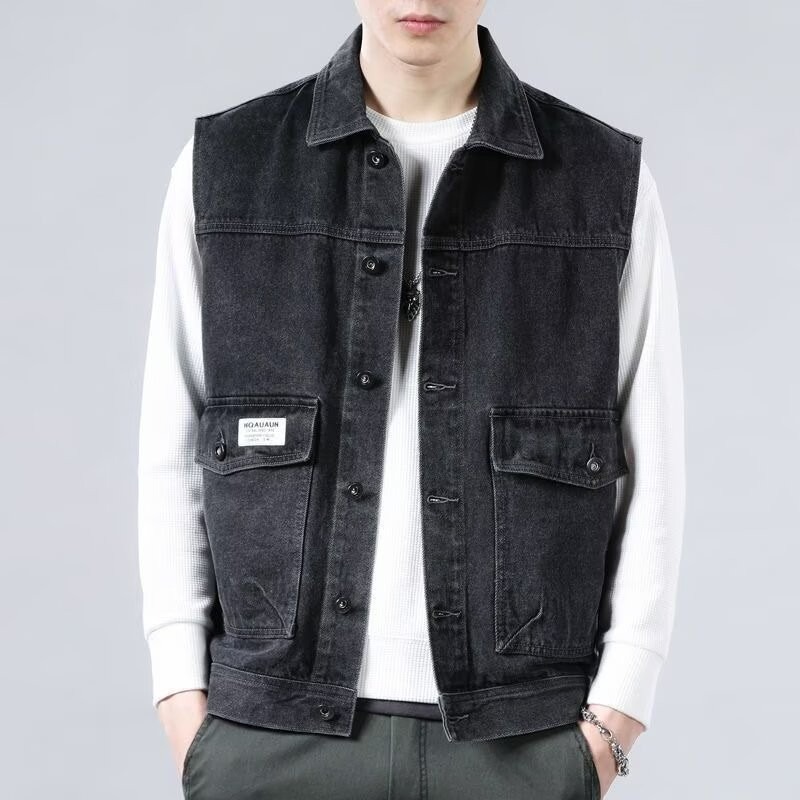 Men's Vintage Workwear Vest - Casual Loose Waistcoat for Spring & Autumn, 2025 American Style, Ideal for 90s & Y2K Fashion Trends