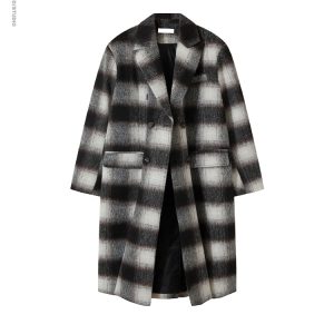 Men's Winter Plaid Trench Coat - Mid-Length Loose Fit Woolen Overcoat in American Style for 2025 Fashion