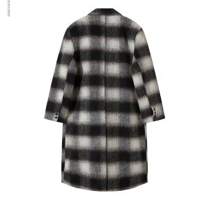 Men's Winter Plaid Trench Coat - Mid-Length Loose Fit Woolen Overcoat in American Style for 2025 Fashion