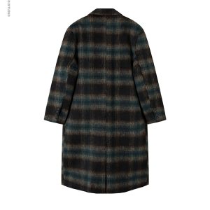 Men's Winter Plaid Trench Coat - Mid-Length Loose Fit Woolen Overcoat in American Style for 2025 Fashion