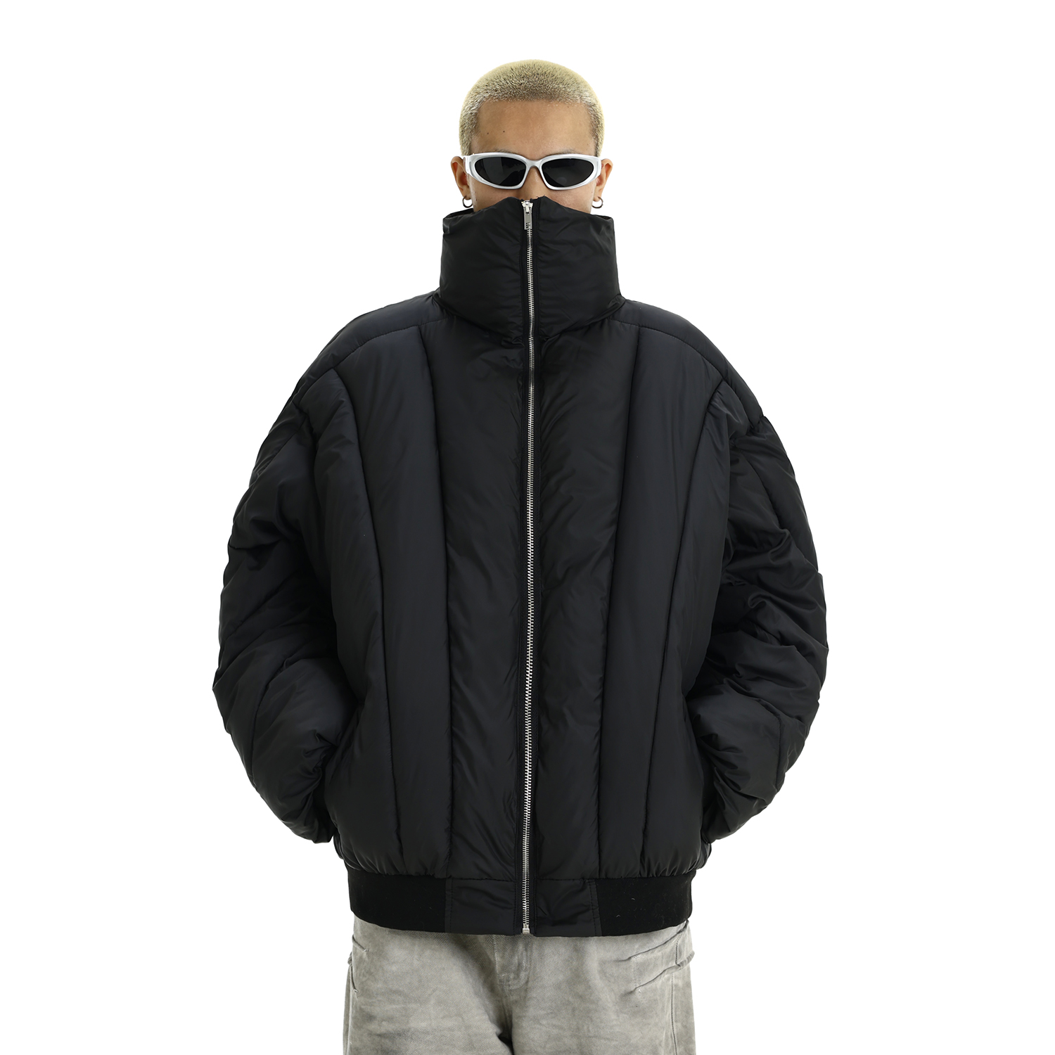 Men's Winter Retro Cotton Oversized Puffer Jacket with Lapel and Zipper, Warm Loose Couple's Coat for Y2K and Vintage Style