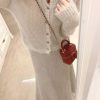 Merino Wool Shiny Yarn Knitted Cardigan Top for Women, Sheer A-Line Fitted Pencil Skirt, Chic Autumn Style, Cozy Layering Essential