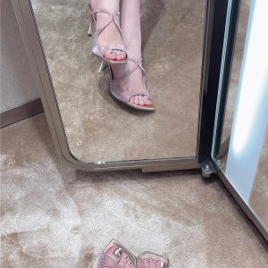 Mermaid Princess Pink Open-Toe Sandals for Women - Fashionable High Heels with Thin Cross Straps for Summer 2024