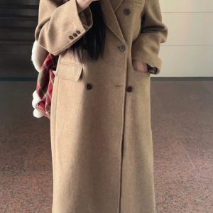 Mid-Length Double-Breasted Wool Coat for Women - 2023 High-End Korean Style Autumn Winter Fashion