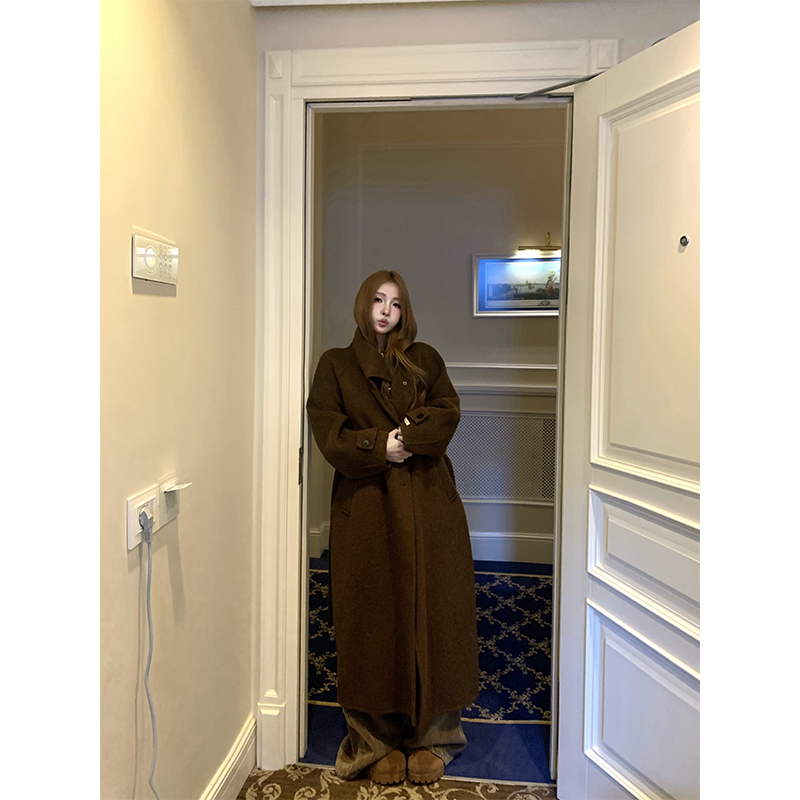 Mid-Length Double-Sided Woolen Coat for Women - Cashmere Blend Waist-Defining Beauty Goddess Style