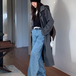 Mid-Length Gray Trench Coat 2023 - High-End Korean Style British Fashion for Petite Wear