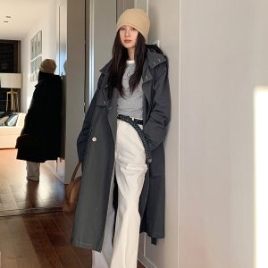 Mid-Length Gray Trench Coat 2023 - High-End Korean Style British Fashion for Petite Wear