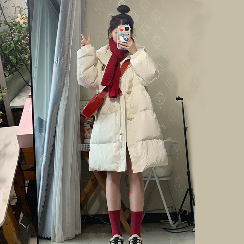 Mid-Length Hooded Toggle Down Jacket for Women - 2024 Winter Coat in Goose Yellow - Trendy and Warm Outerwear