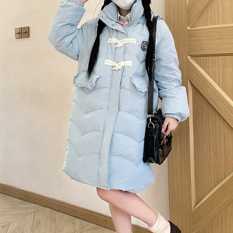 Mid-Length Loose Duck Down Coat with Toggle Buttons - Thick Winter Jacket for Petite Sizes, Perfect for Cold Weather Fashion