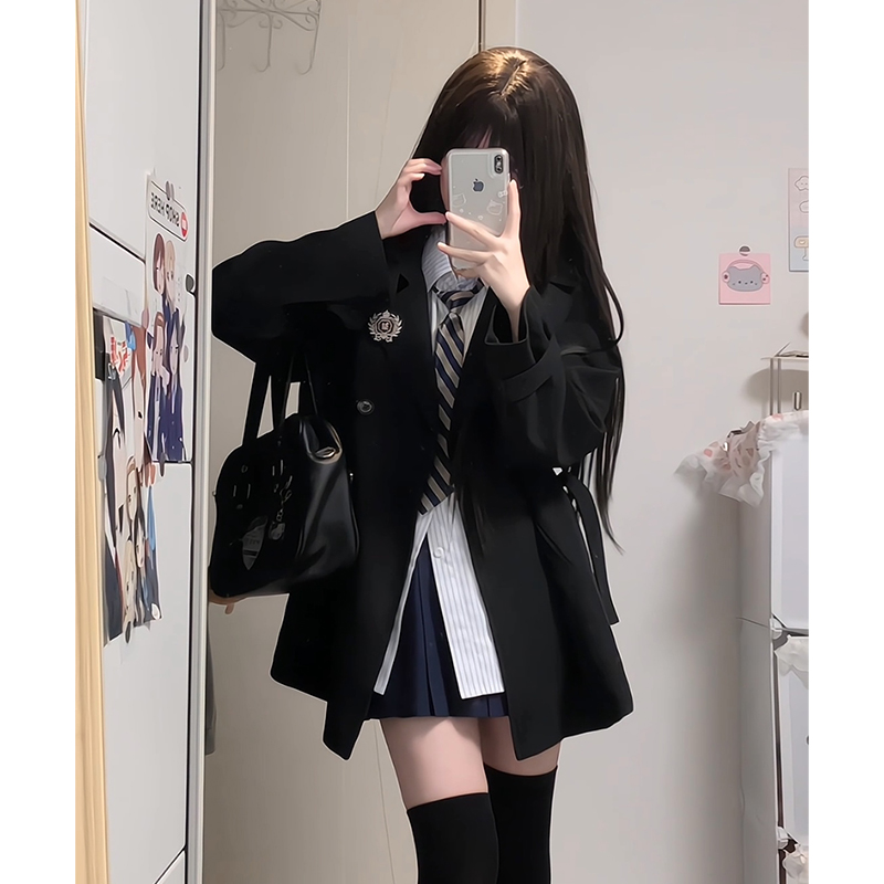 Mid-Length Pudding Bear JK Uniform Coat for Women - Autumn Short Style, High-End British Design for Petite Figures