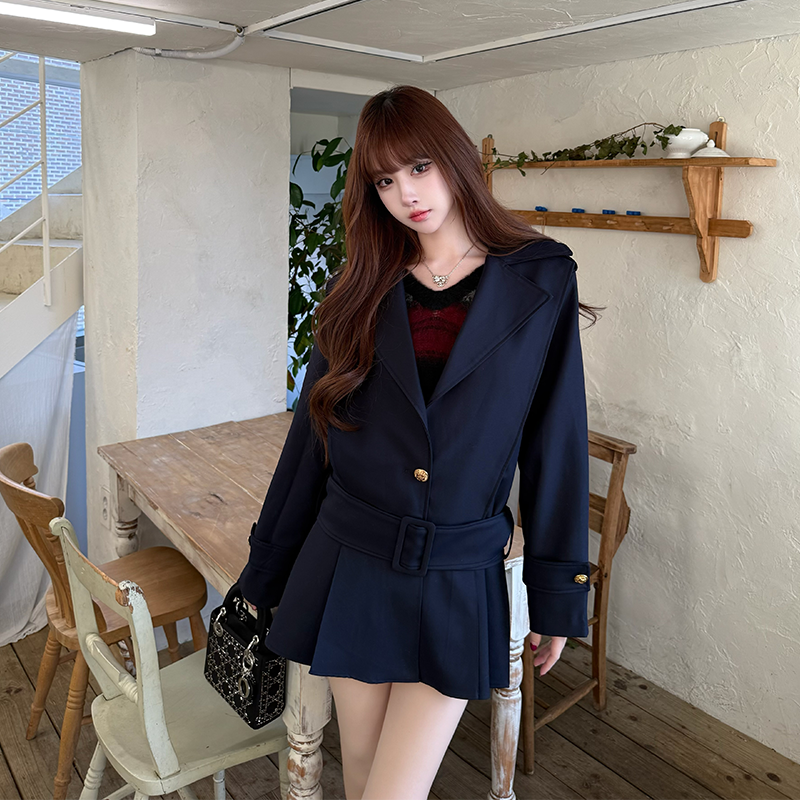 Mid-Length Ruffled Coat for Women - Nordic Nocturne Spring/Summer 2025, Waist-Cinching Design, Chic Layering Outerwear