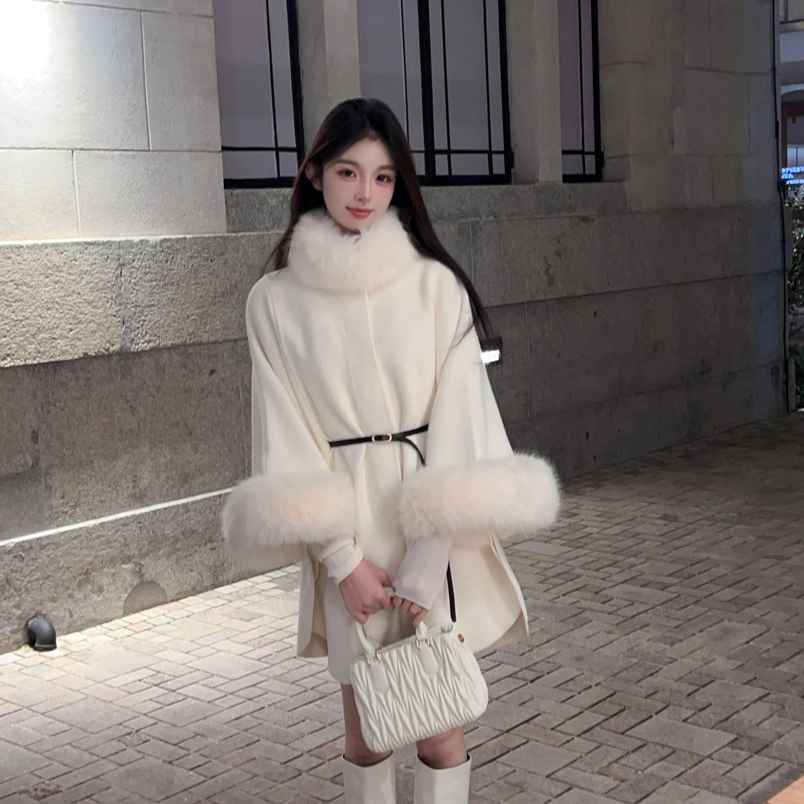 Mid-Length White Eco-Friendly Imitation Fox Fur Coat for Women - Winter Mink Velvet Cape Outerwear