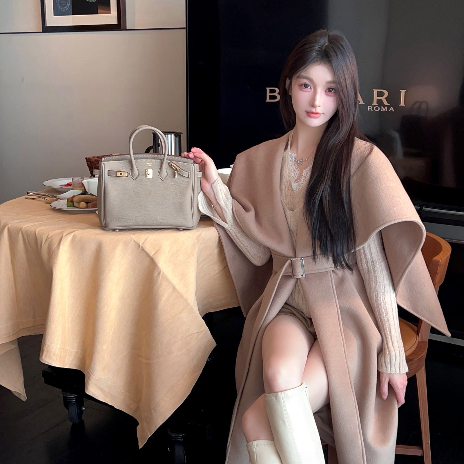 Mid-Length Woolen Cape Coat for Women with Belt - High-Quality Winter Shawl Outerwear, Cozy Fashion for Cold Weather