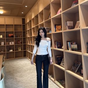 Mid-Rise Flared Cheating Pants for Women - Graceful Figure Cow Print, Long Leg, Chic Y2K Style