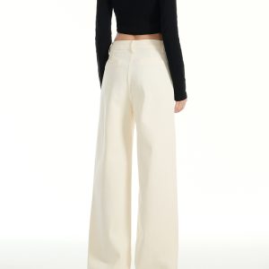 Milk Apricot Pleated Fleece Wide-Leg Jeans for Women – High-Waisted, Loose-Fitting, Versatile Straight-Leg Pants for Autumn & Winter, Petite Sizes