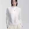 Milk Blue Cream Puff Warm Fleece Basic Half High Neck Knitted Layer Top - Cozy Winter Essential, Perfect for Layering and Casual Style